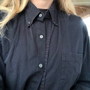 Silk and Cotton Blend Black Button Down Men's L